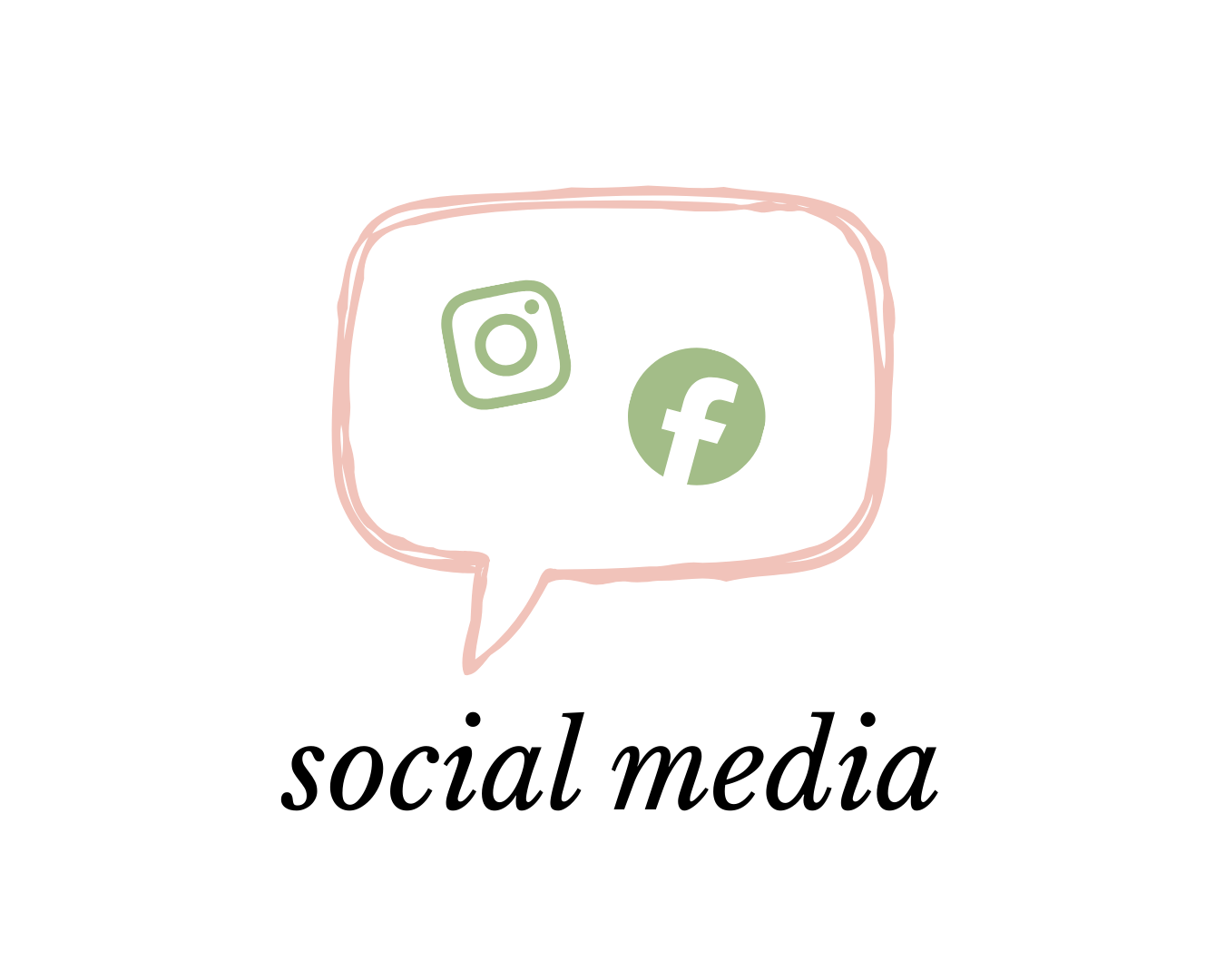 cute pink and white speech bubble with Instagram and Facebook logos inside; "social media" is written underneath