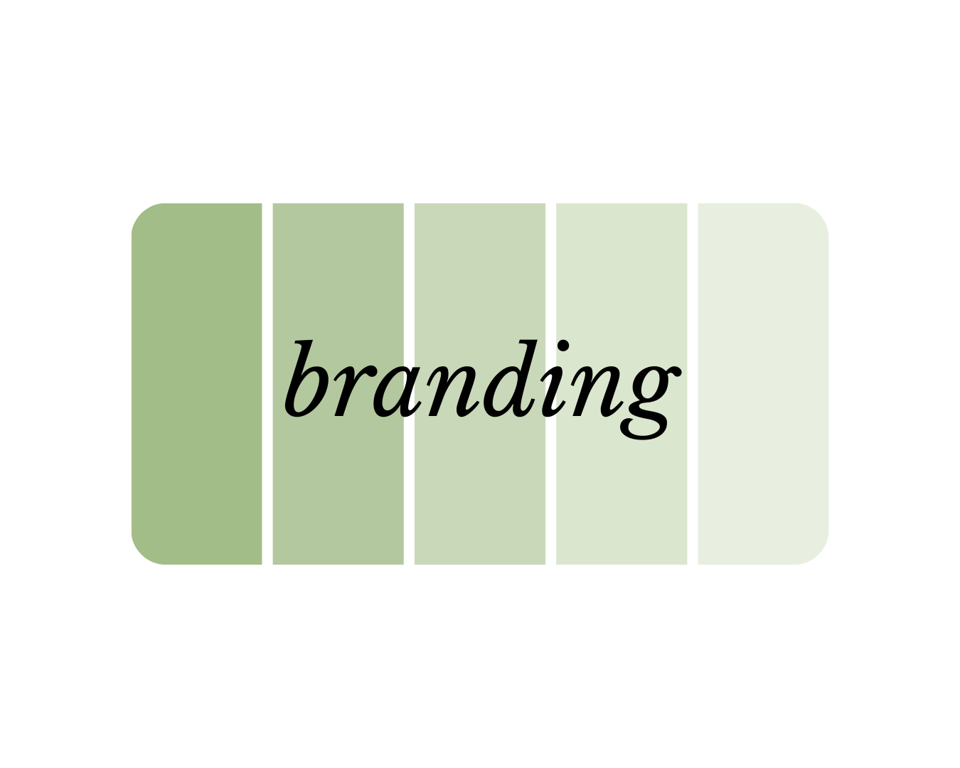 Bar of colors in different shades of green with "branding" written across