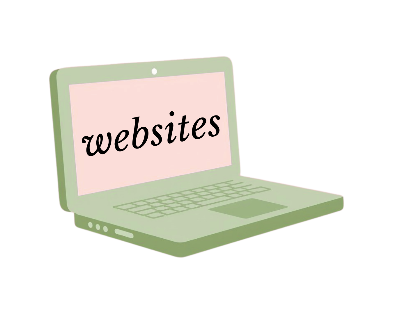 cute computer green and pink graphic with "websites" written on the screen