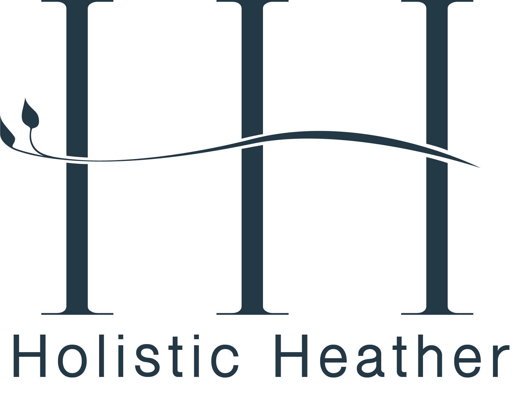Logo with large letter 'H' with a curved line and leaves, and the words 'Holistic Heather' underneath.