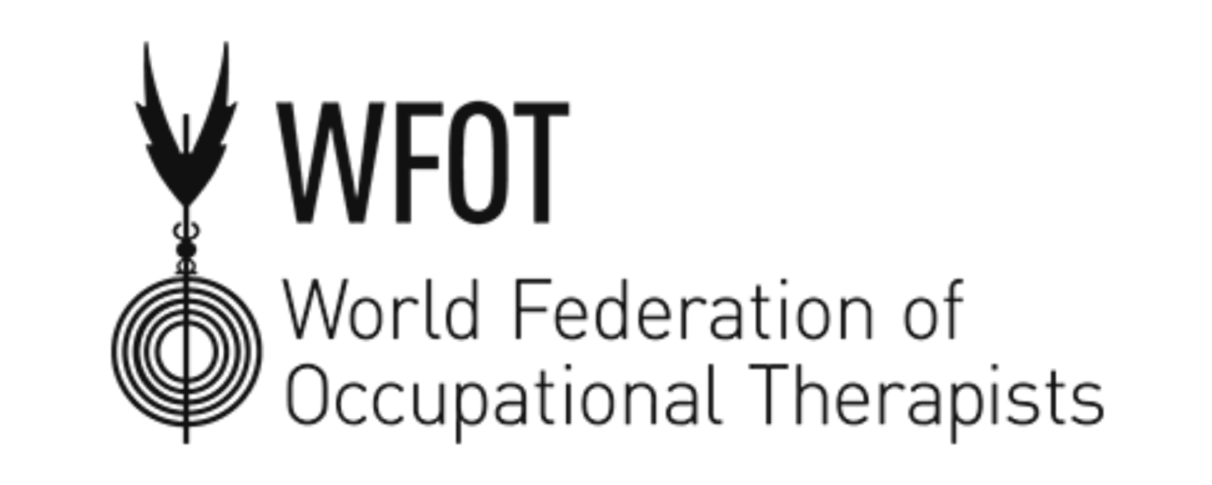 Logo of the World Federation of Occupational Therapists with a stylized figure and a spiral, text reads 'WFOT World Federation of Occupational Therapists'.
