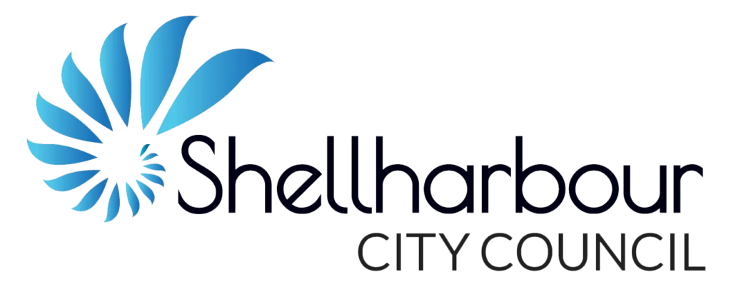 Shellharbour City Council logo featuring a blue spiral flower graphic and text.