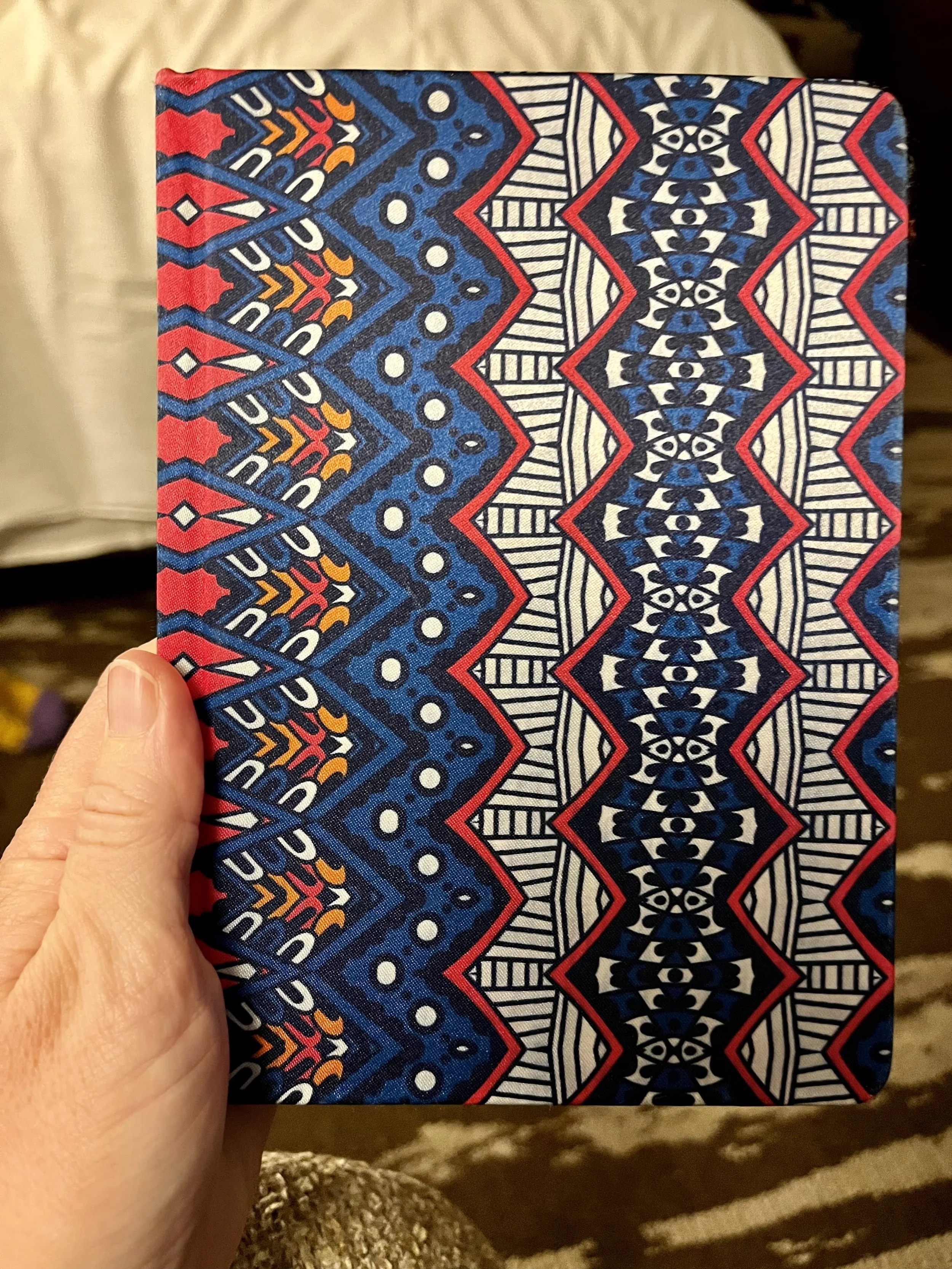 Image of the journal cover with vibrant blues, reds, and white.