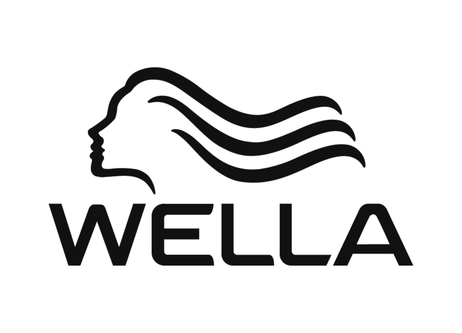 Logo of Wella featuring a stylized profile of a woman's face with flowing hair and the word WELLA underneath.