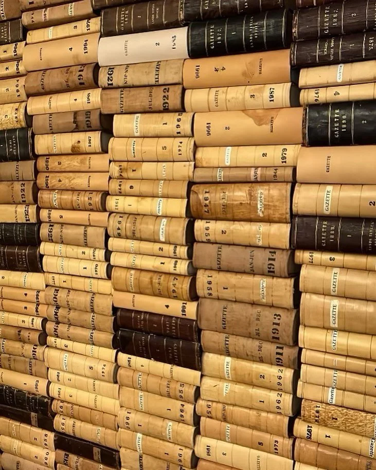 I do love an antique leather bound volume and I always judge a book by its cover - how about this little wall of beauties - SA Gazettes rescued from the Adelaide Lands Title Office and dating from 1870 to 1983. Deeply satisfying, or they will be when