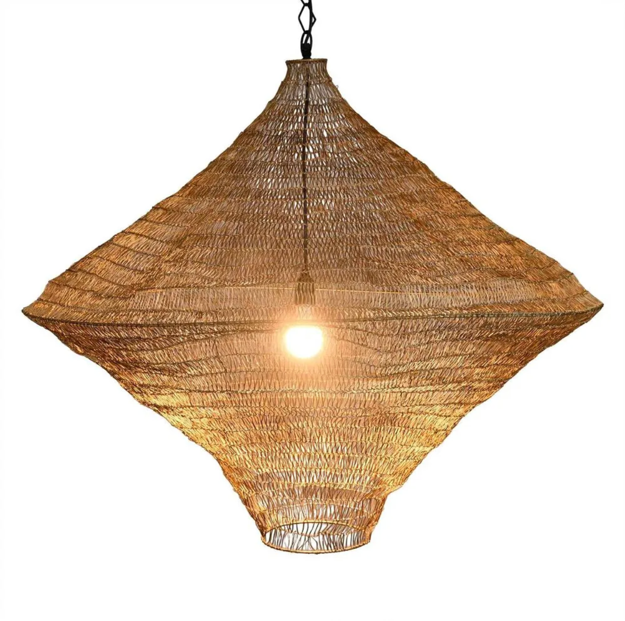Handmade in India, these unique pendant lights feature a “crocheted steel” mesh that creates a beautifully textured, organic form. Designed to softly diffuse light, they are available in a range of shapes and can be styled individually or clustered, 