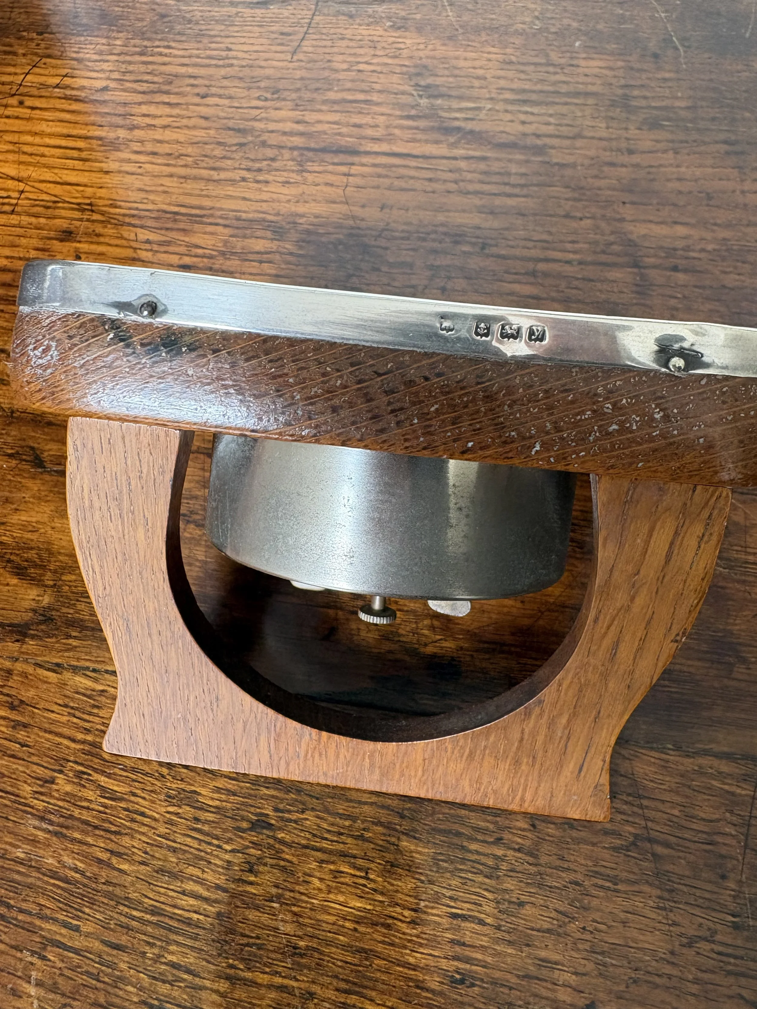 Image 4 of 4
This is a delightful English clock in a sterling silver frame with an oak case - it’s in working order and has a very satisfying tick.
Measures: 12cm x 12cm
Price : $250 in running order or $350 fully serviced 
