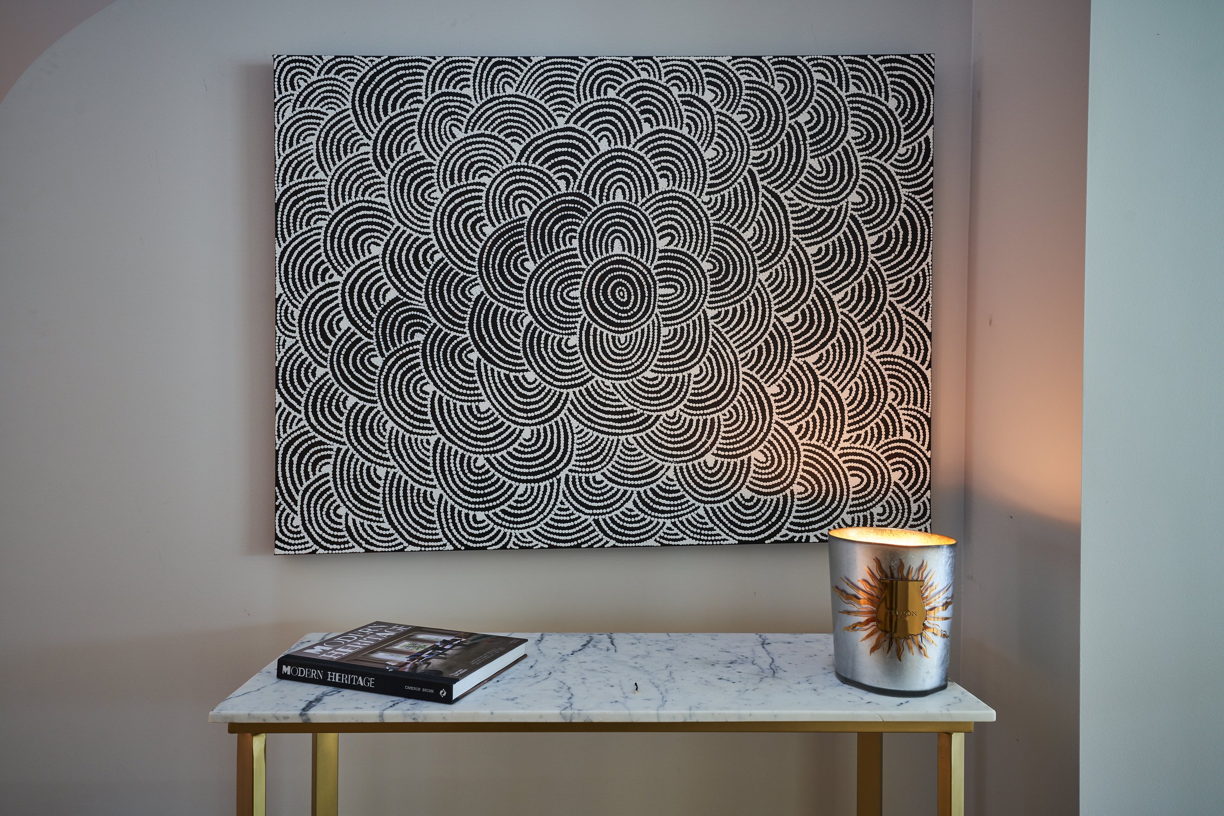 Artwork by Debra Nangala McDonald, sourced by one Rundle Interiors.