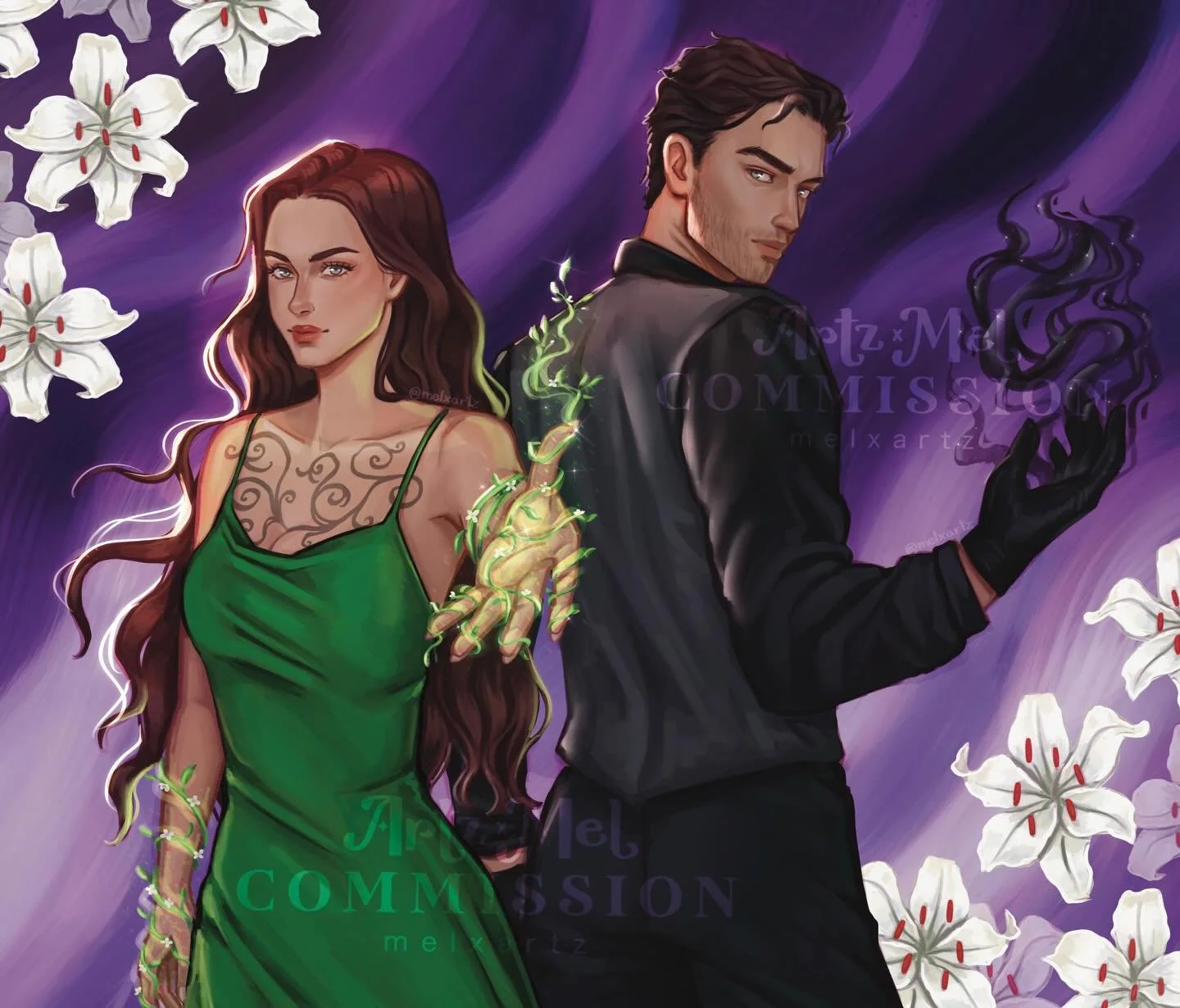 I loove drawing magical powers!🍃🔮 we love a power couple✨

⭐ I&rsquo;m currently pre-booking commissions for May - June &lsquo;26! If you&rsquo;ve been thinking about getting a custom illustration&mdash;whether it&rsquo;s a book character, book cov