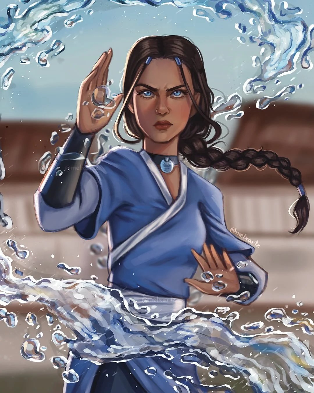 Katara💧I drew this piece back in 2024, I wanted to do lil overpaint, mainly reworked the expression and fixed some minor details, but I still love how the water looks!✨ Also, I&rsquo;m so excited for the new Avatar show coming with the gaang in thei