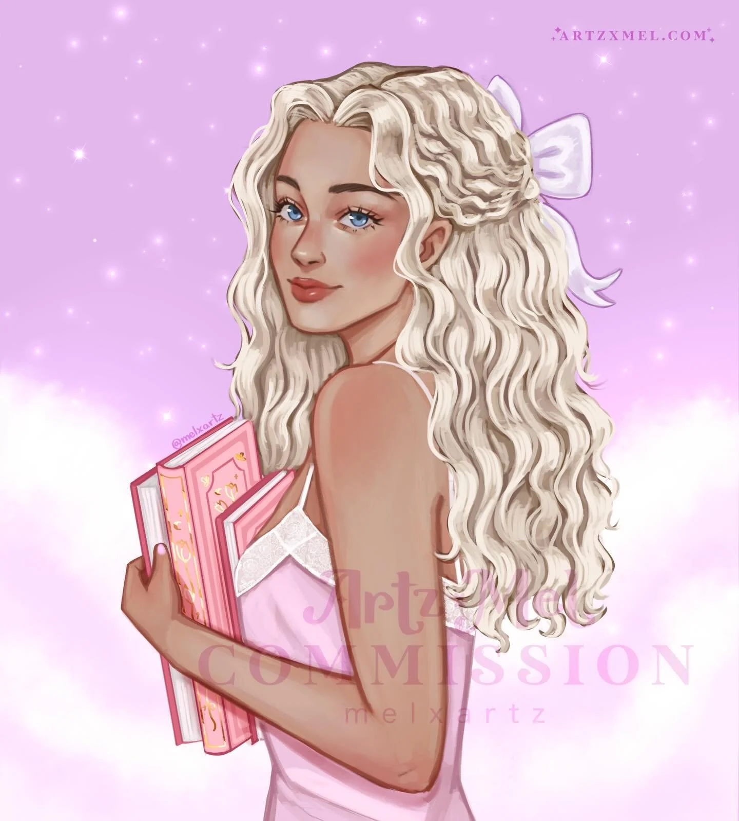 I loved illustrating this author&rsquo;s pfp!💗✨ She requested 2 versions, one with curly and one with straight hair🎀 which is your fav?👀

⭐ I&rsquo;m pre-booking commissions for July - August! If you&rsquo;ve been thinking about getting a custom i