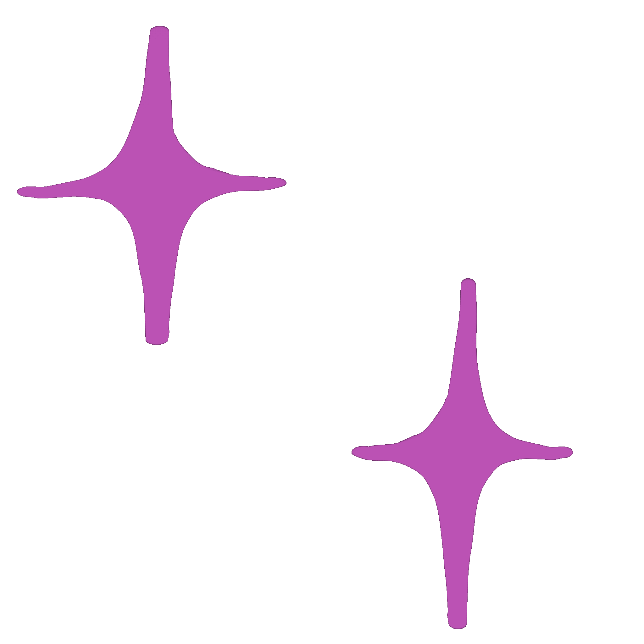 Illustration of two purple star-shaped molecules with five arms each, connected by black lines to form a network.