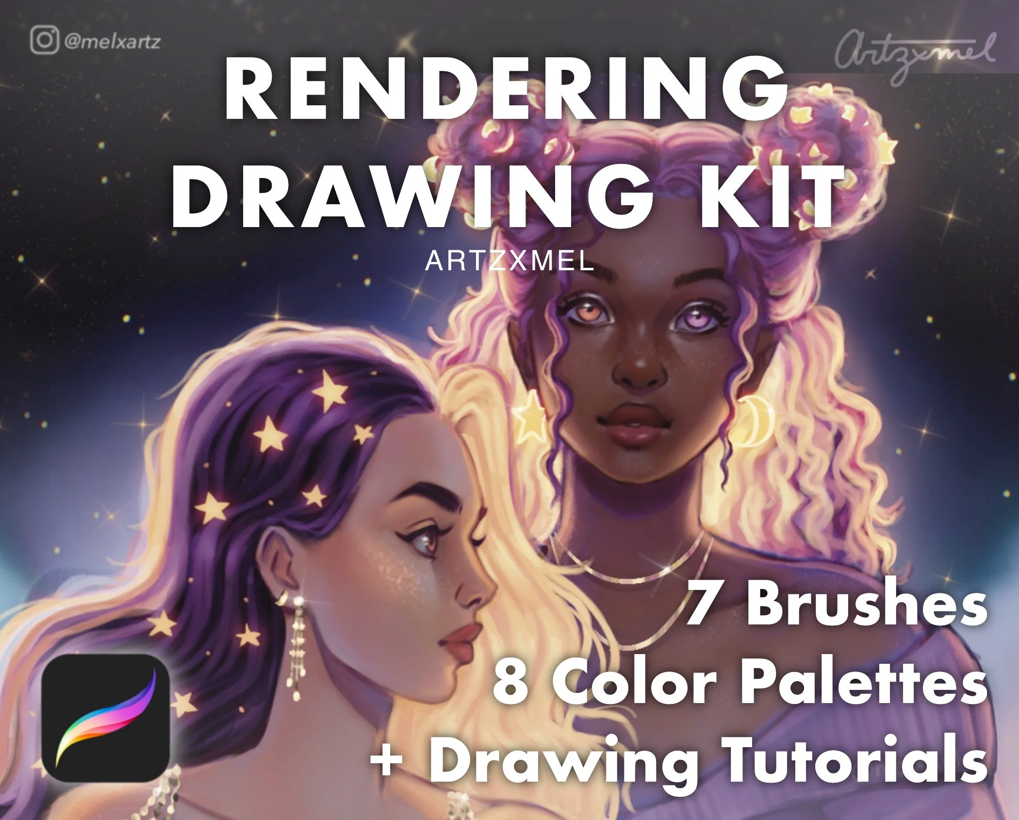 Rendering Drawing Bundle for Procreate - Brushes, Palettes & Guides
