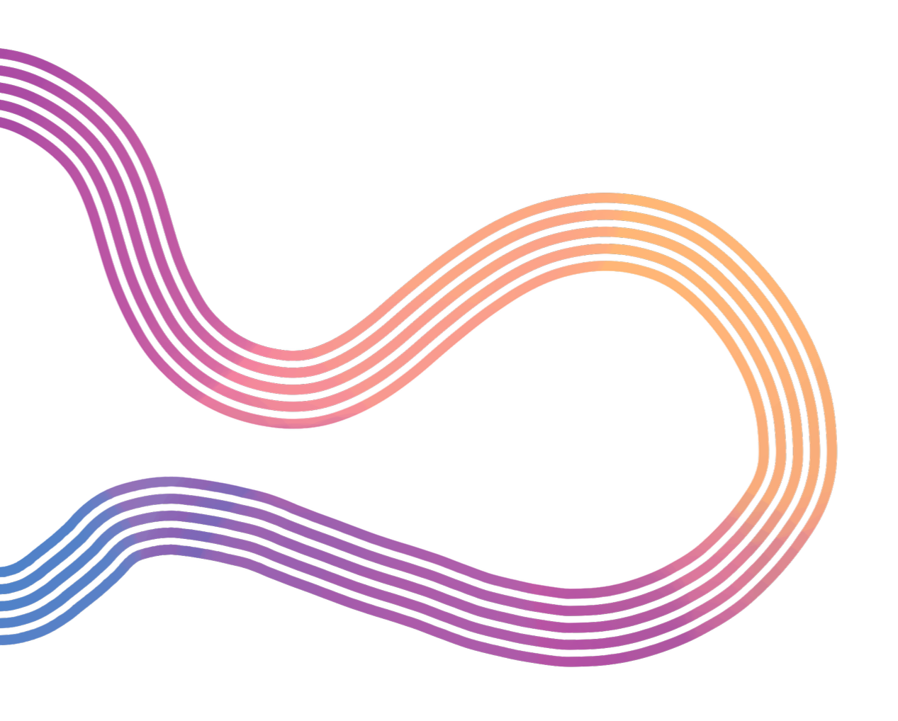Colorful wavy lines in pink, orange, purple, and blue on a black background.