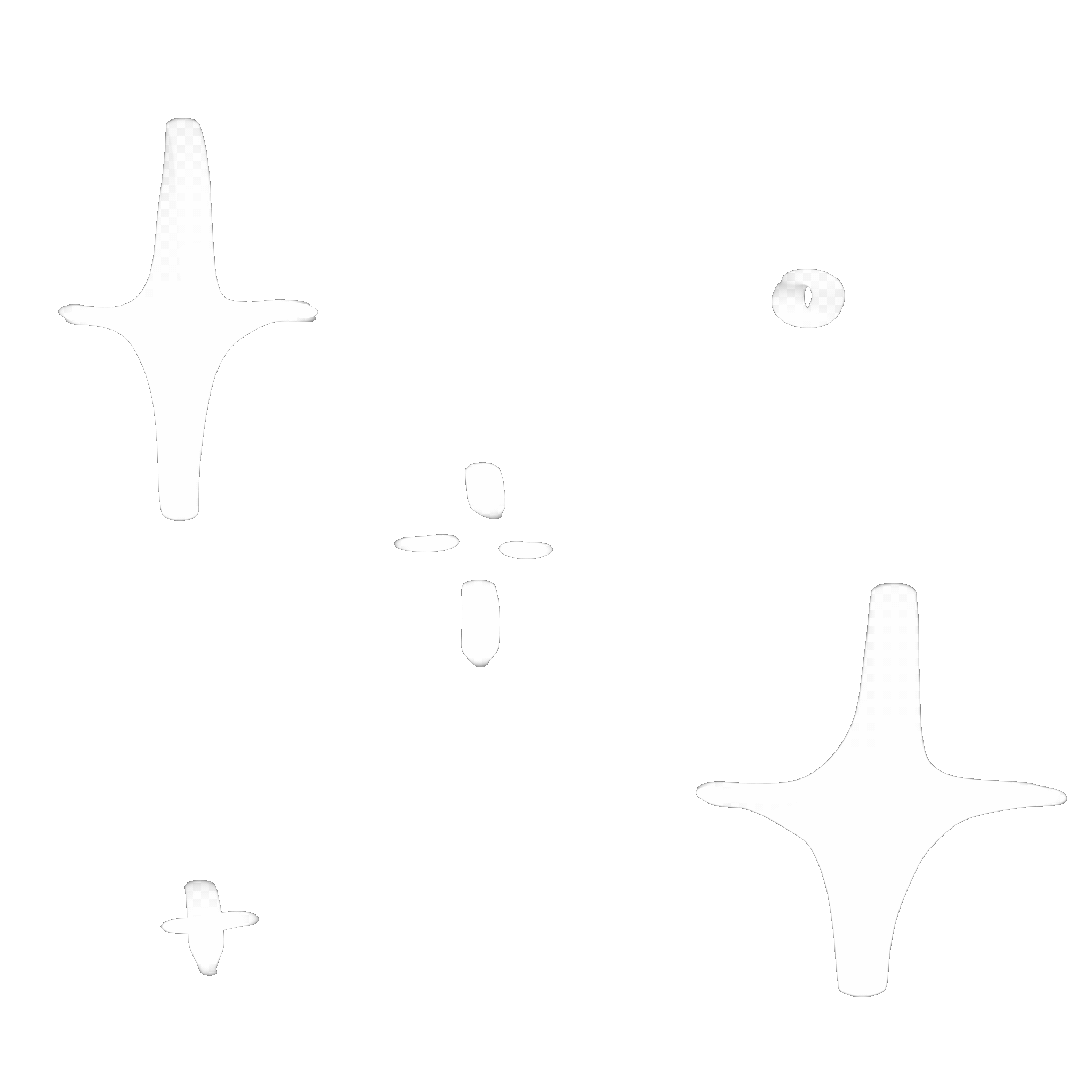 Black background with white star-shaped and circular sparkles scattered across the image.