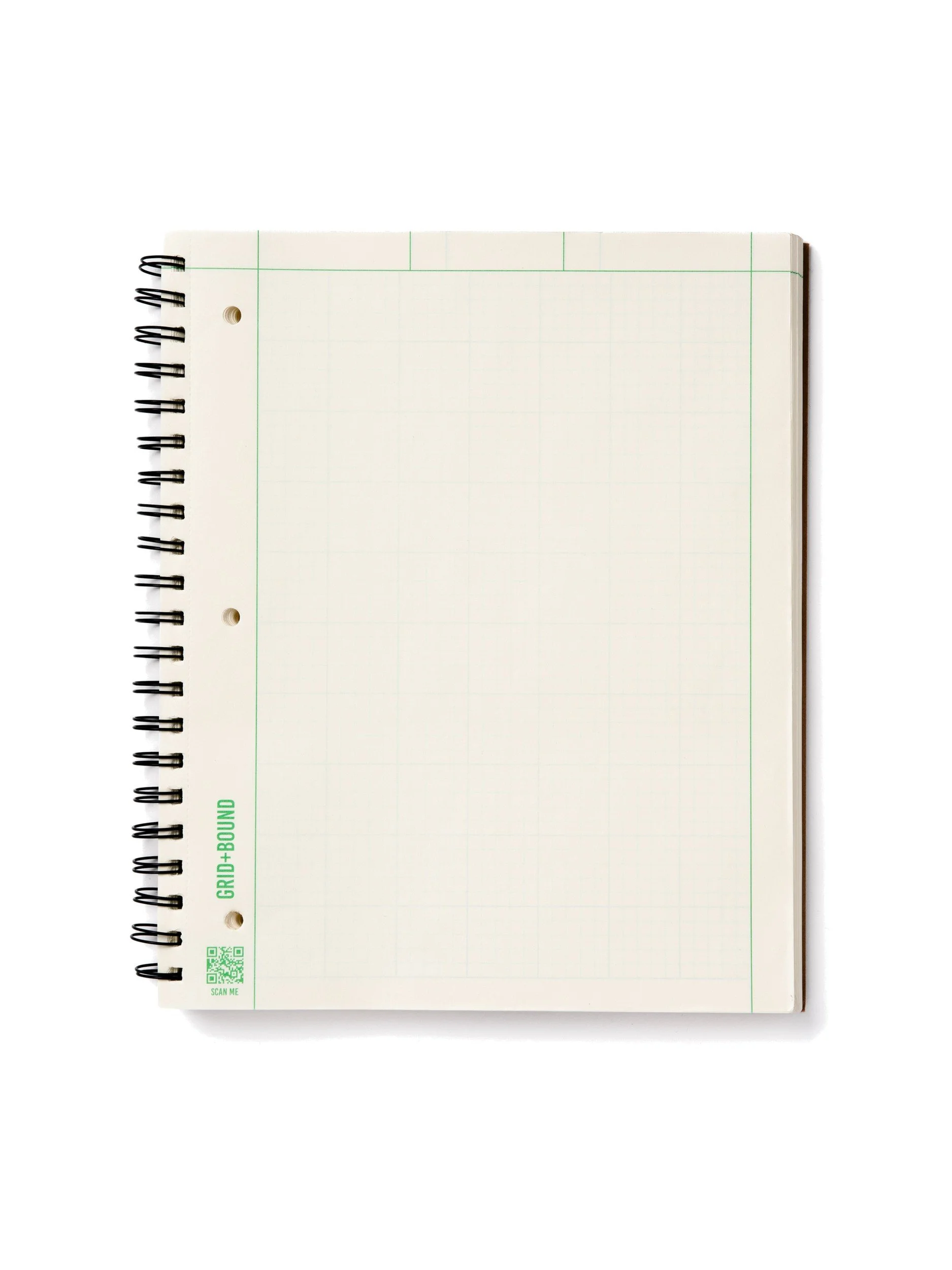 Grid+Bound 100-sheet spiral engineering notebook, front sheet with green margin-ruled layout