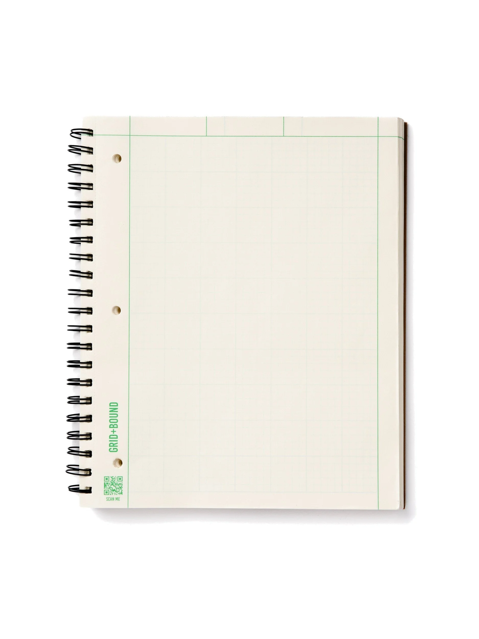 Grid+Bound 100-sheet spiral engineering notebook, front sheet with green margin-ruled layout