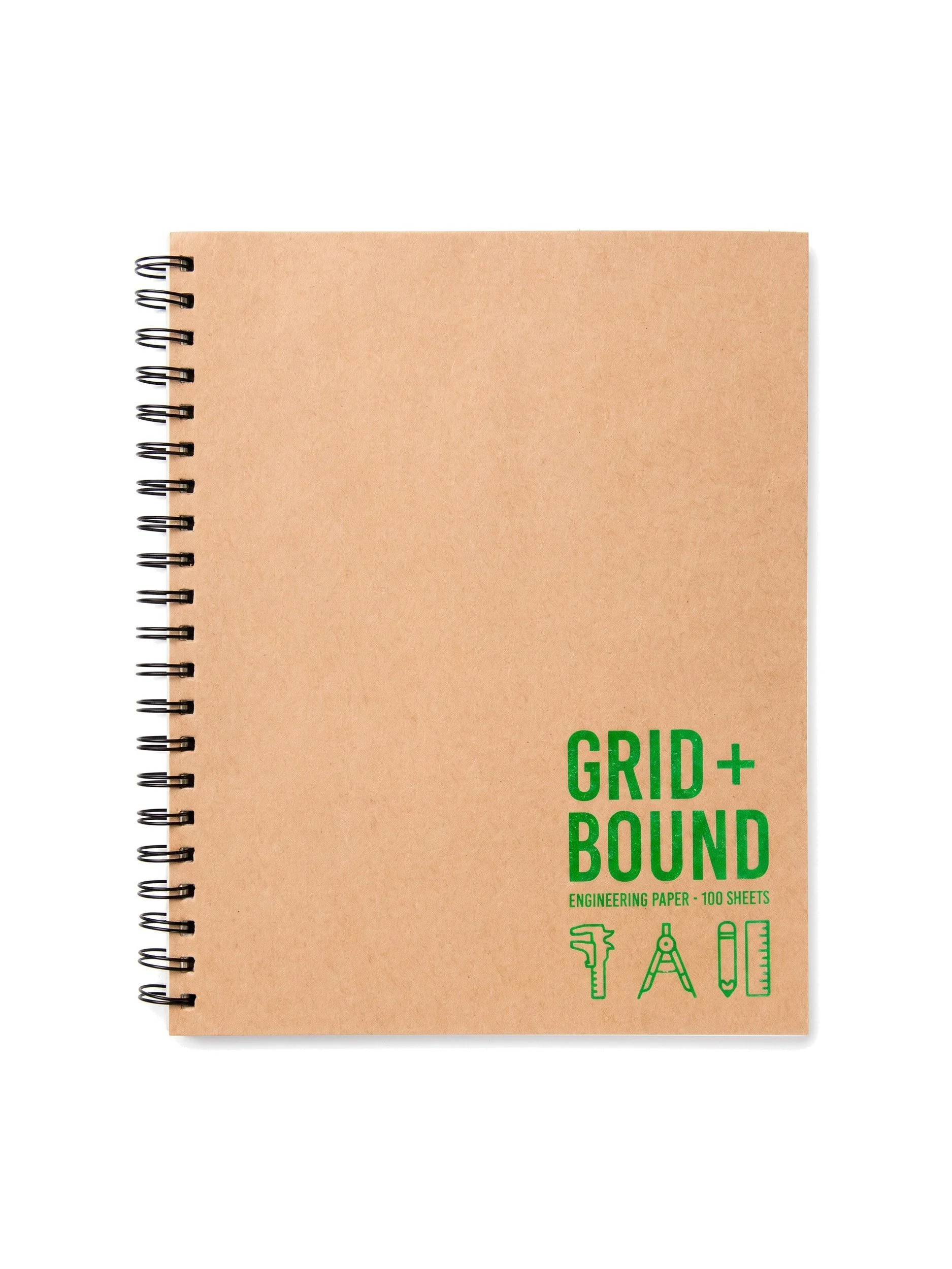 Grid+Bound 100-sheet engineering notebook kraft cover with green logo