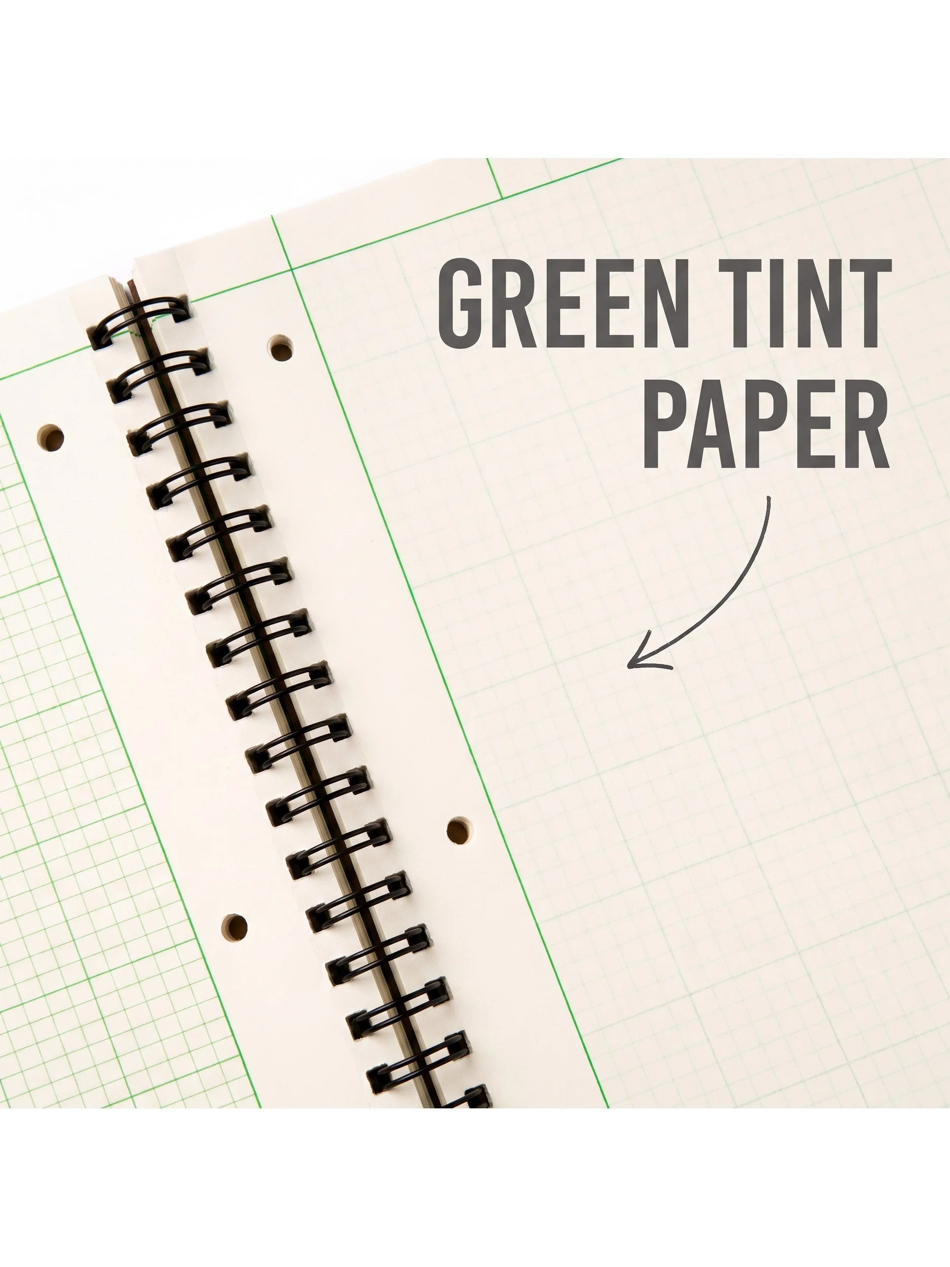 Green tint engineering paper and spiral binding detail