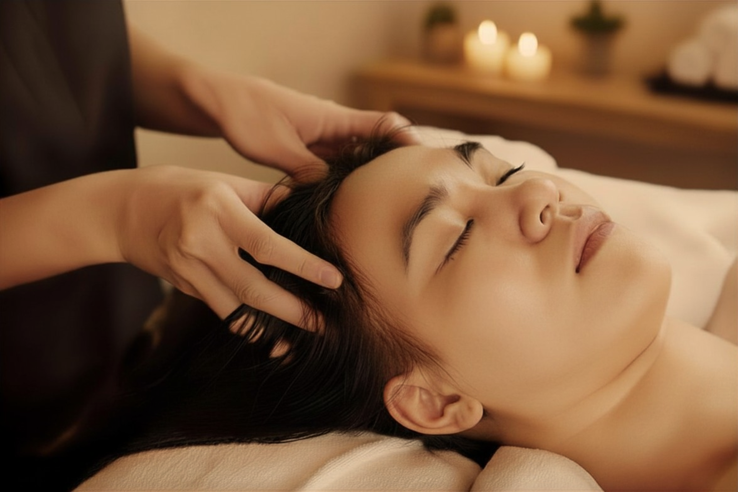 Woman receiving a scalp treatment