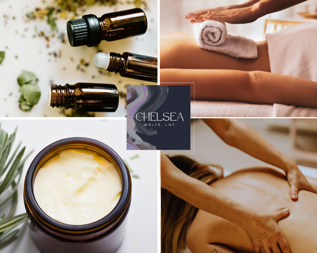 photo collage massage and body butter, aroma therapy and hot towels