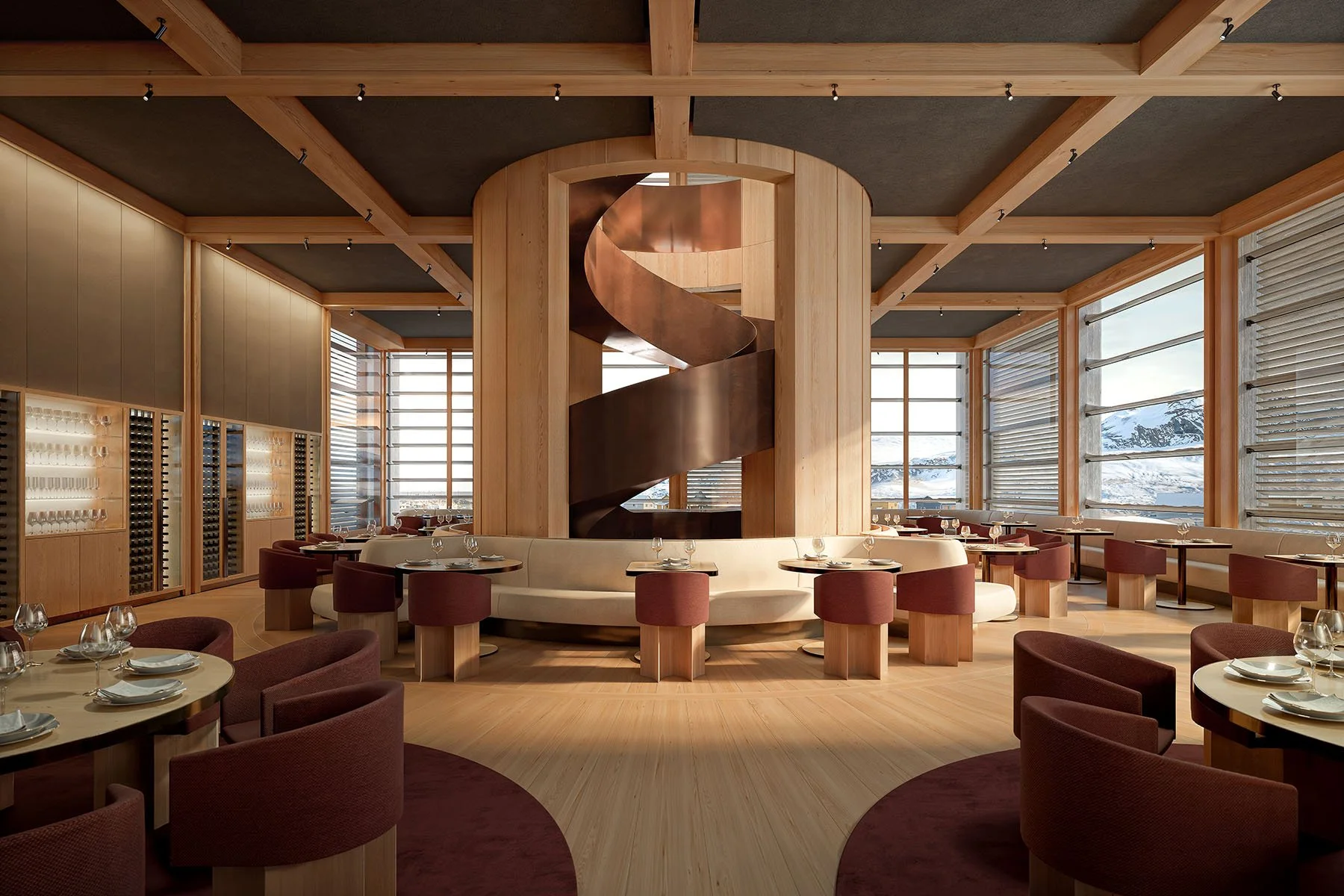 Nordkap hotel lounge 3D rendering - photo-real interior visualization with AI-integrated video storytelling for hospitality PR materials by nor3d Copenhagen