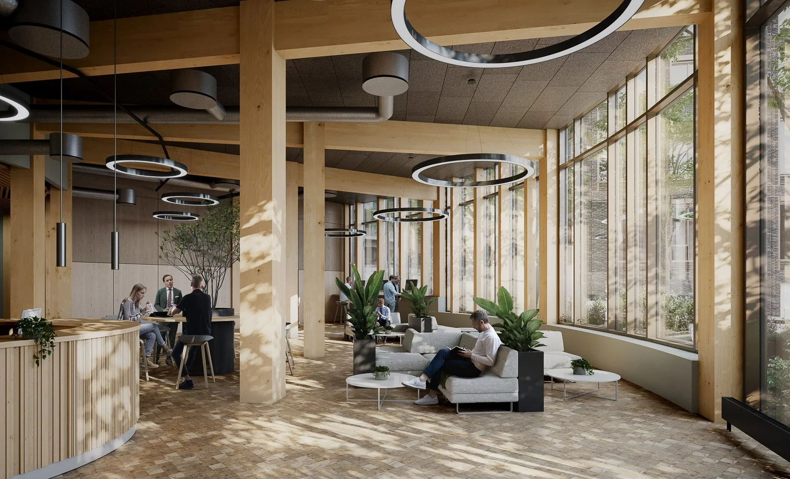 Postbyen Copenhagen interior 3D rendering - Office lobby visualization for real estate sales materials and stakeholder presentations by nor3d