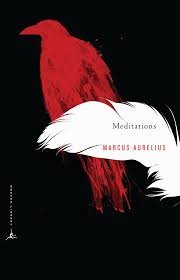 Book cover featuring a red and white bird silhouette with black background, titled "Meditations" by Marcus Aurelius.