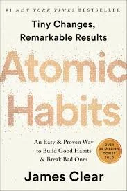 Book cover titled 'Atomic Habits' by James Clear, with the subtitle 'Tiny Changes, Remarkable Results' and a gold circle noting an over 5 million copies sold.