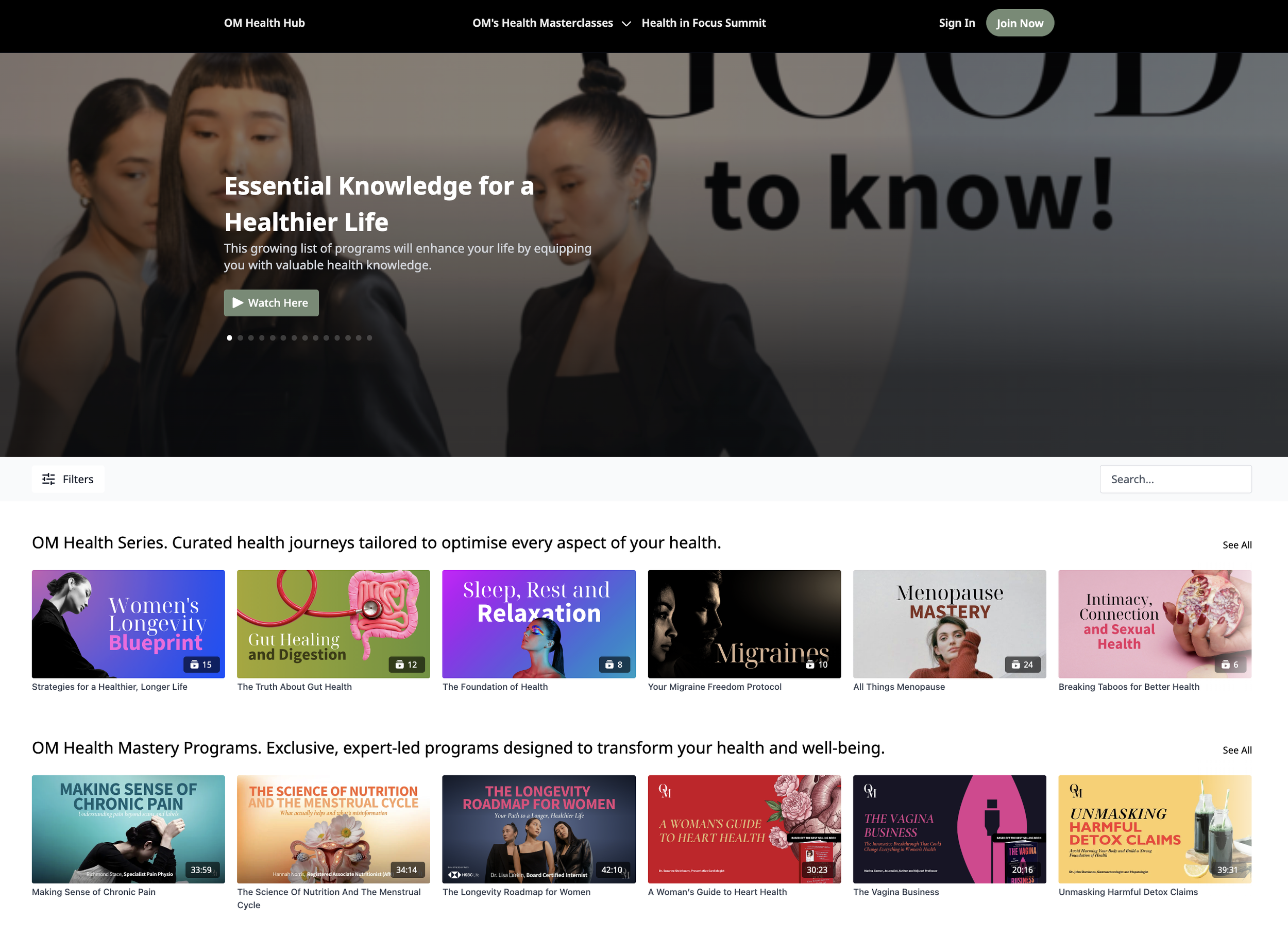 Current OM Health Hub Web Platform