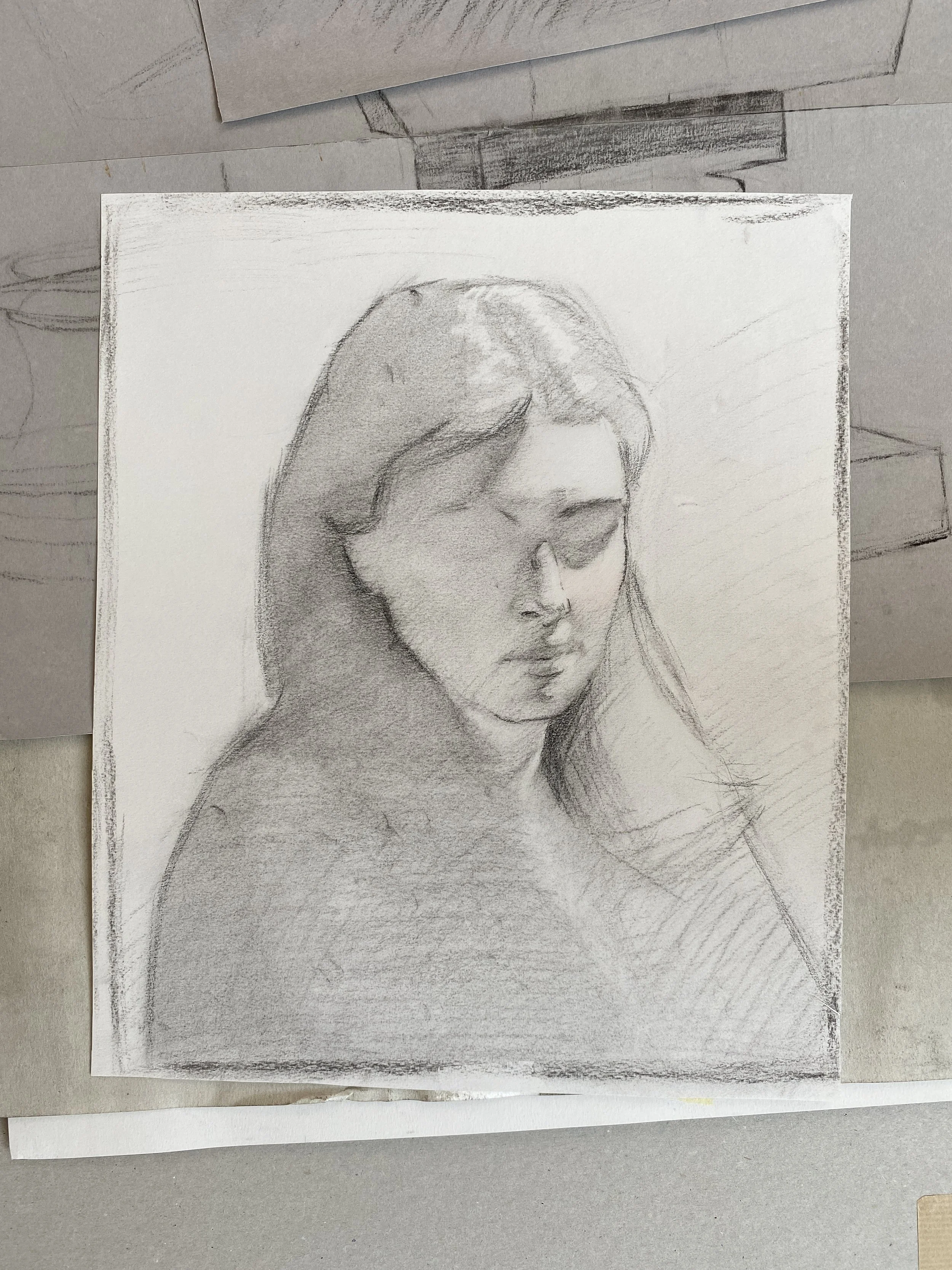 Portrait study, 2023. Charcoal and white chalk on paper - XXxYYcm