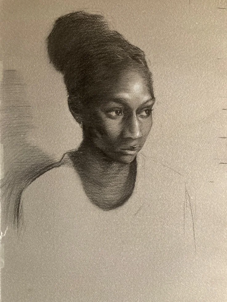 Vision I, 2022. Charcoal and white chalk on paper - 50x38cm