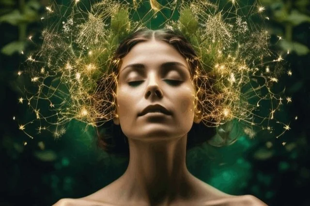 A woman in a meditative state to explore her inner mind.