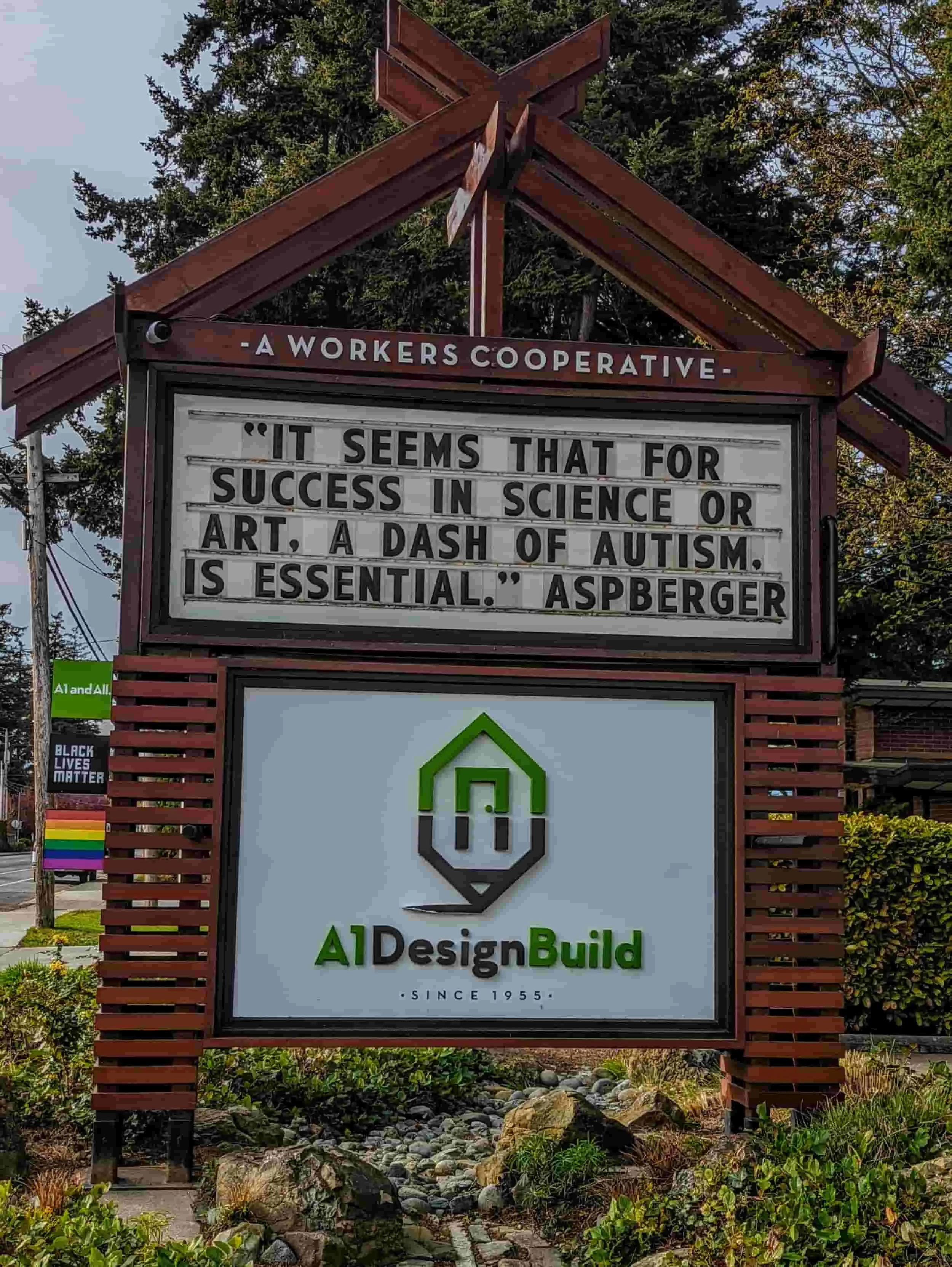 A1DesignBuild's reader board as found in Bellingham, WA