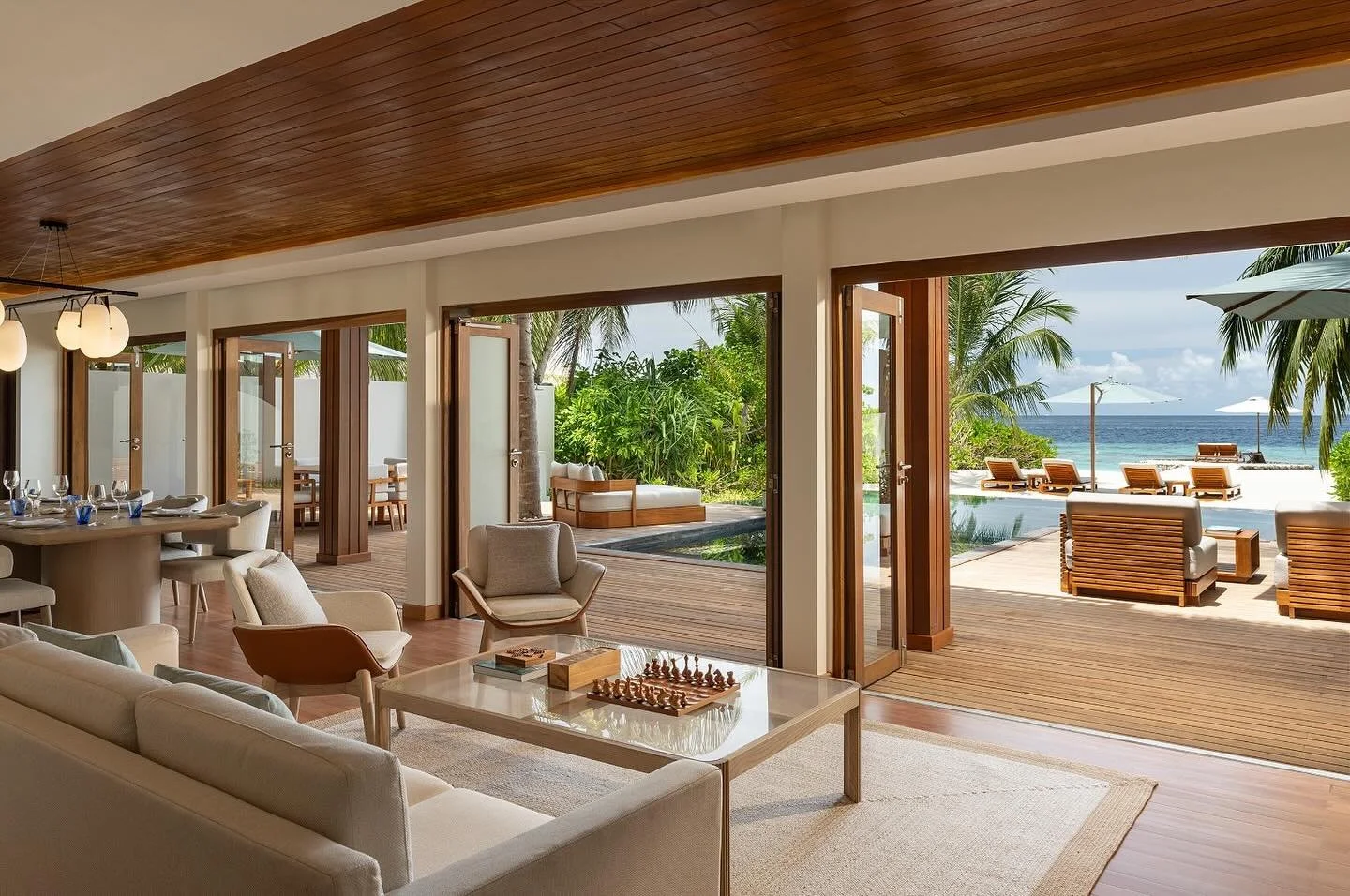 At Huvafen Fushi, the Three Bed Beach Pavilion offers a rare sense of privacy and space, where expansive interiors open effortlessly onto soft white sands and the horizon takes centre stage. A secluded sanctuary designed for slow days and uninterrupt