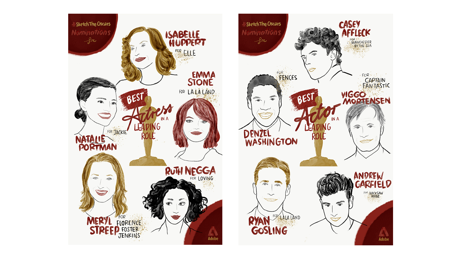Portraits Illustration für Oscars 2017