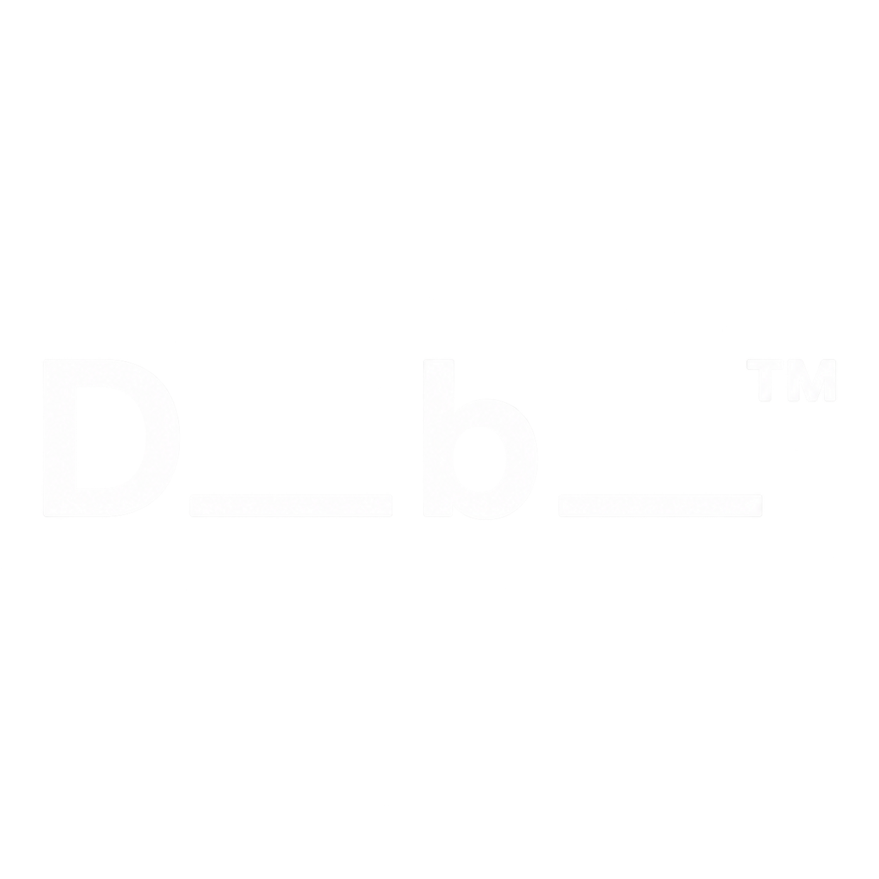 Logo with the capital letters D, B, and a blank line, with a small TM symbol, all in white on a black background.