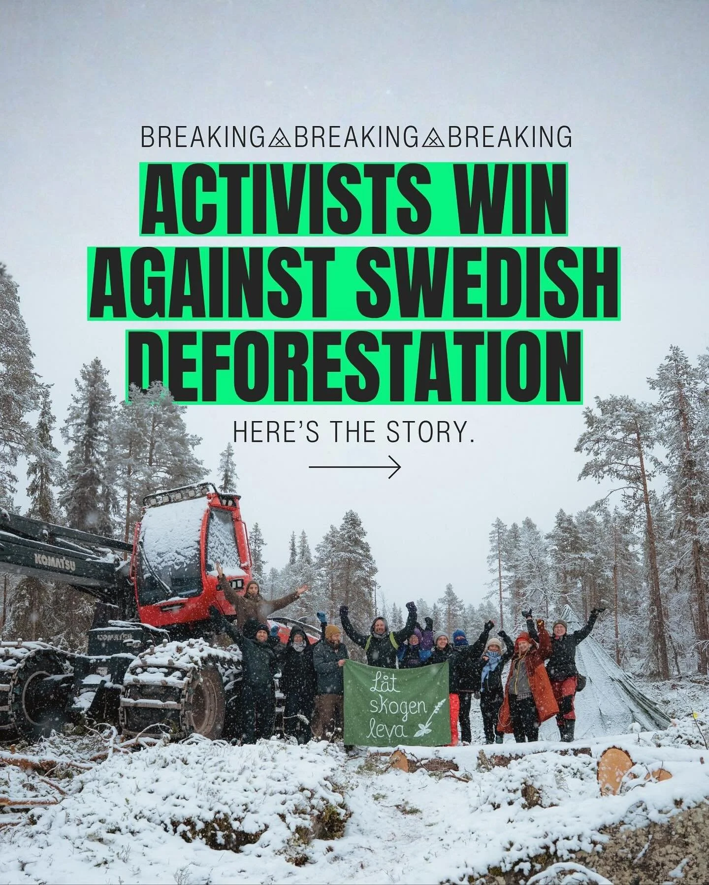 Yesterday, Swedish activists from @skogsupproret has won a victory against destructive logging in Sápmi. 🌲❕
With perseverance and cunning, the campaign to stop the deforestation of Tjiärmadahkka in Sápmi has combined citizen scie
