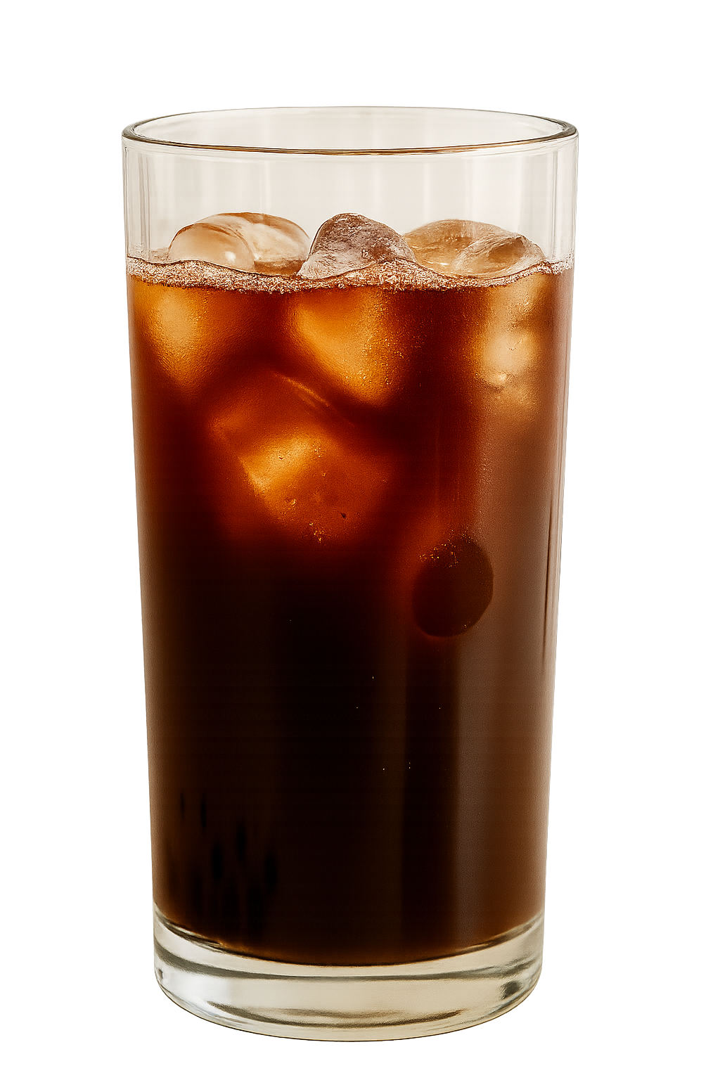 Glas mit Americano, Kaffee und Eiswürfeln