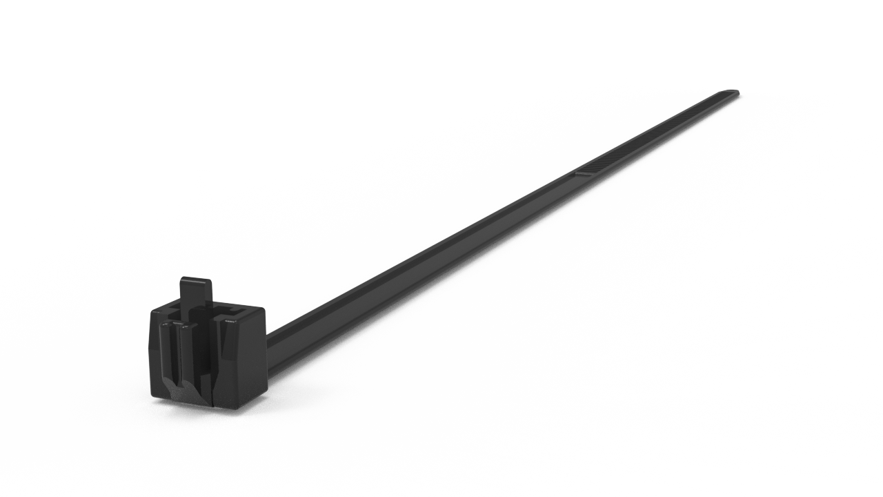 A black lollipop stick with a rectangular base, lying diagonally on a plain white background.