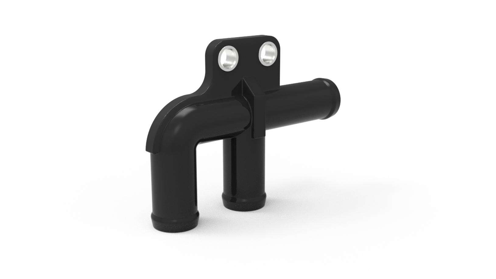 Black plastic handlebar mount with two metal screws on top, attached to a horizontal pipe