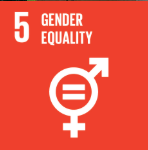 Icon representing gender equality with male and female symbols intertwined on a red background