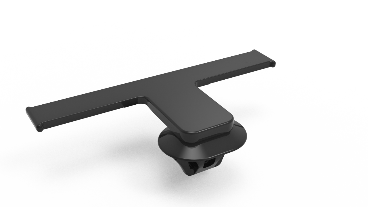 A black car phone holder with a flat adjustable arm and a suction cup base.