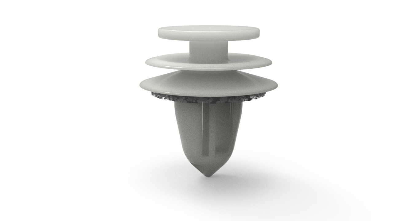 A close-up of a plastic fastener or clip