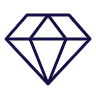 A diamond icon with a faceted cut on a white background.