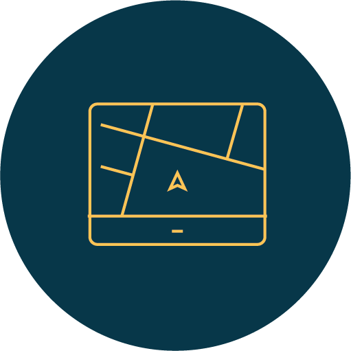 Icon of a GPS navigation device with a map and an arrow indicating direction.