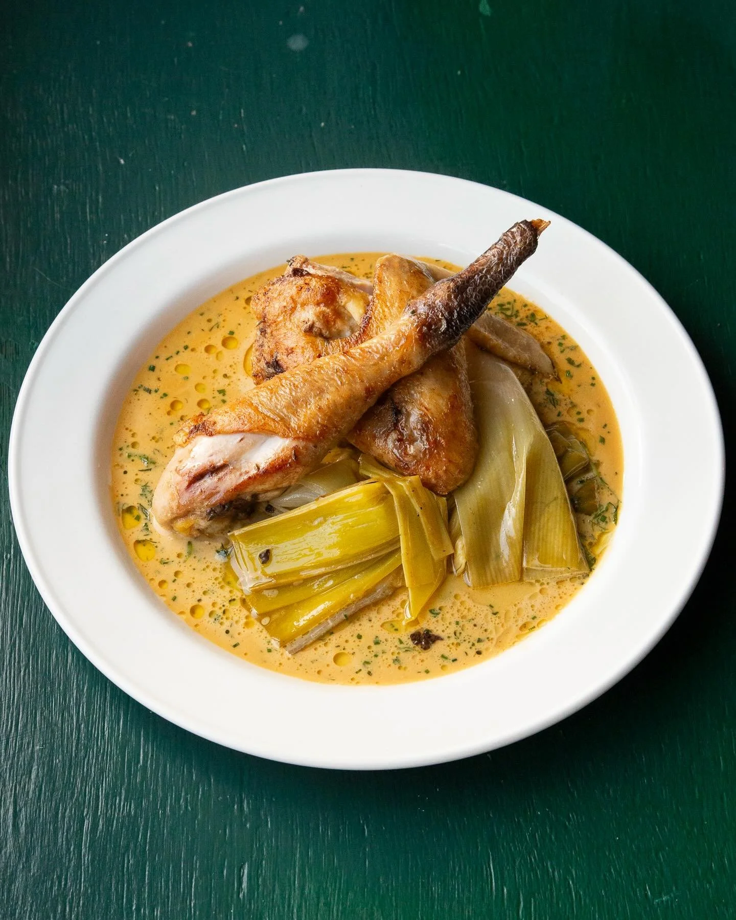 Roast guinea fowl, braised leeks and a sauce from the guinea bones, cider and cream - on the menu this Easter Sunday alongside roast sirloin of beef and some  baked hake &agrave; la @jeremyleeqv. Happy Easter folks 🐣