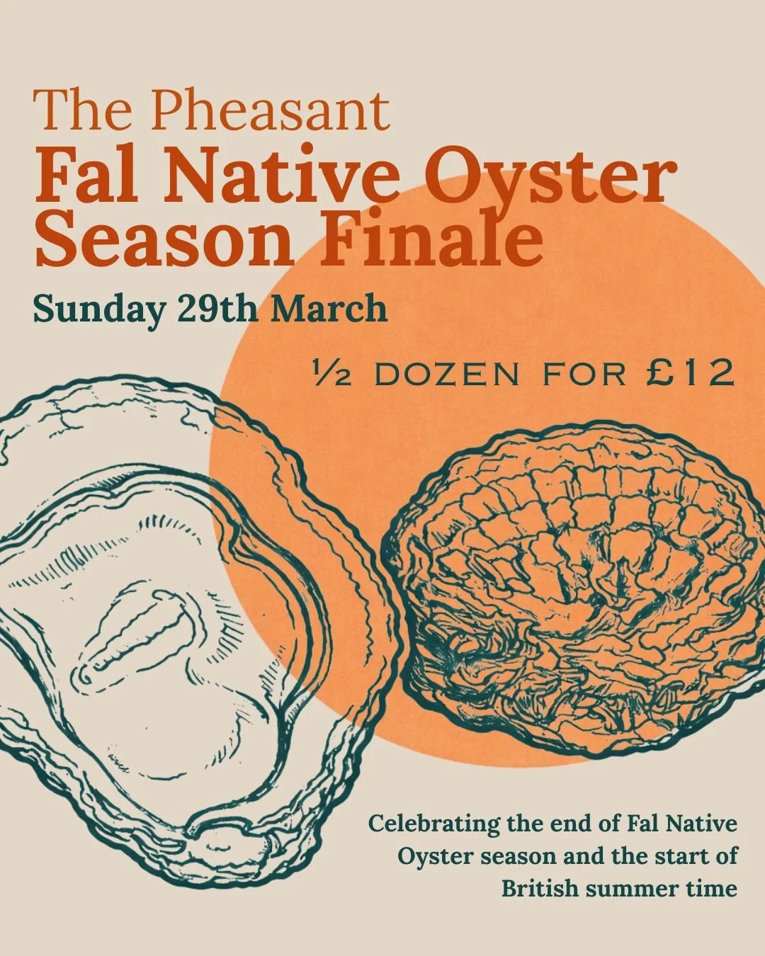 This Sunday 29th March come and join us in celebrating the end of Fal Native Oyster season and the start of British summertime. The fishery closes from 31st March to allow the oysters to spawn and restock over the summer months, and so this is your l