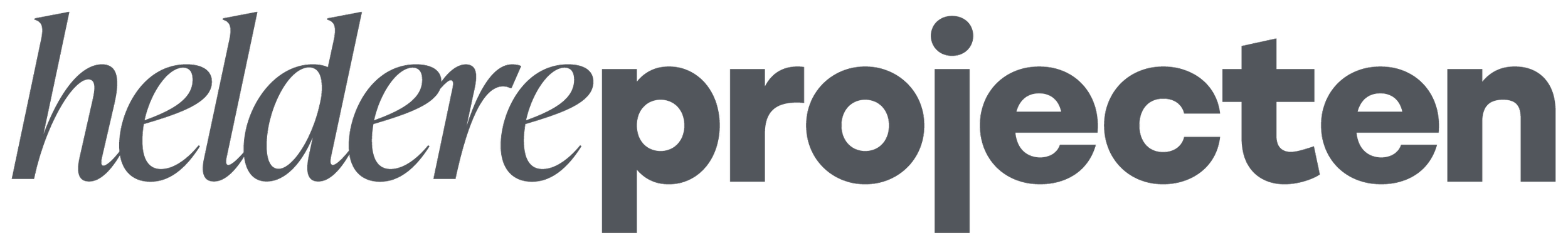 Logo met de tekst 'helderprojecten' in grijs en zwart.