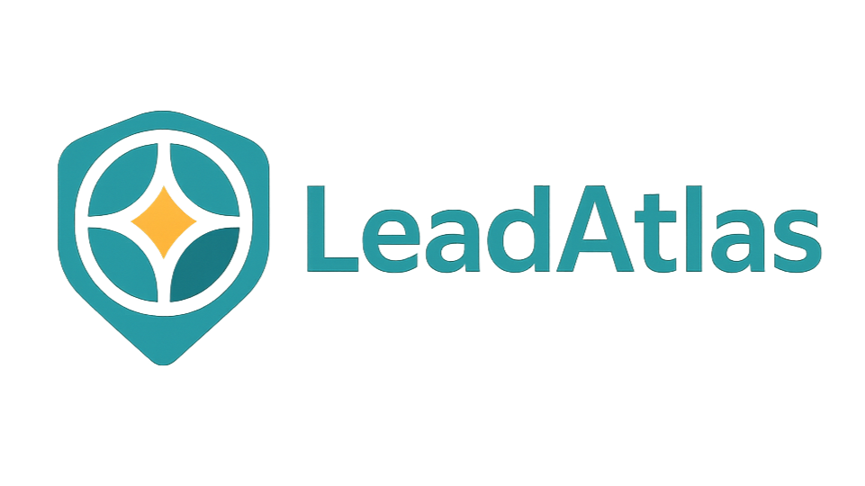 Logo with a circular emblem featuring a diamond shape in the center, followed by the text 'LeadAtlas'